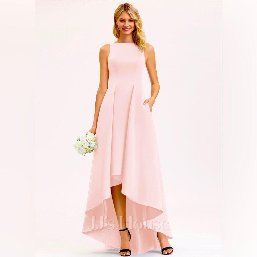 A-Line Scoop Asymmetrical Satin Dress #206463